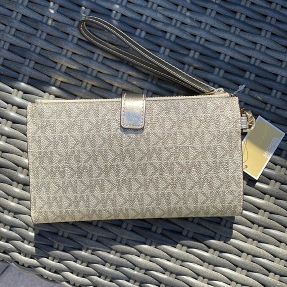 Michael Kors Jet Set Travel Large Double Zip Wristlet Wallet Pale Gold - Picture 4 of 16